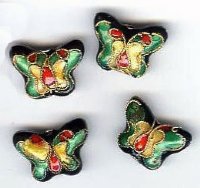 4 11x17mm Black Cloisonné Butterfly Beads